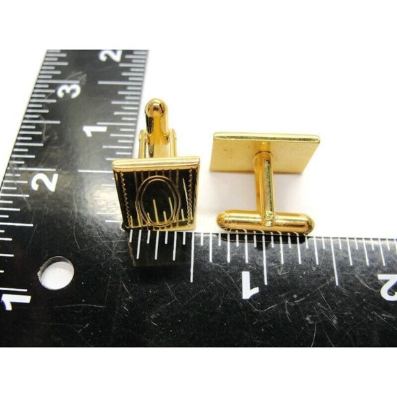 Rectangular Cufflinks Gold Tone Engravable Tux Shirt Dress Suit Vintage - Picture 5 of 6